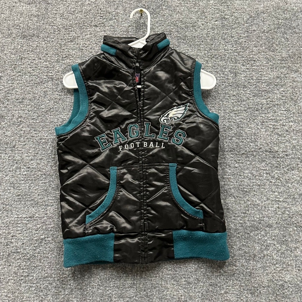 NFL Puffer Vest Womens Size XS Black Philadelphia Eagles Quilted Full Zip Sports